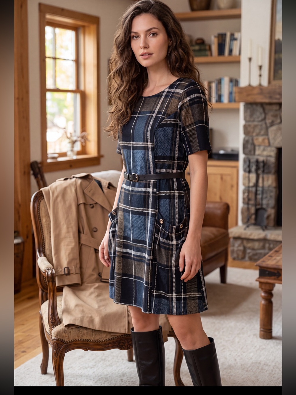Kate & Lily Short Sleeve Plaid Shift Dress